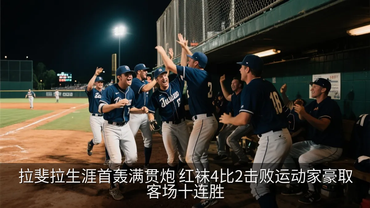棒球队员在本垒打后与队友庆祝